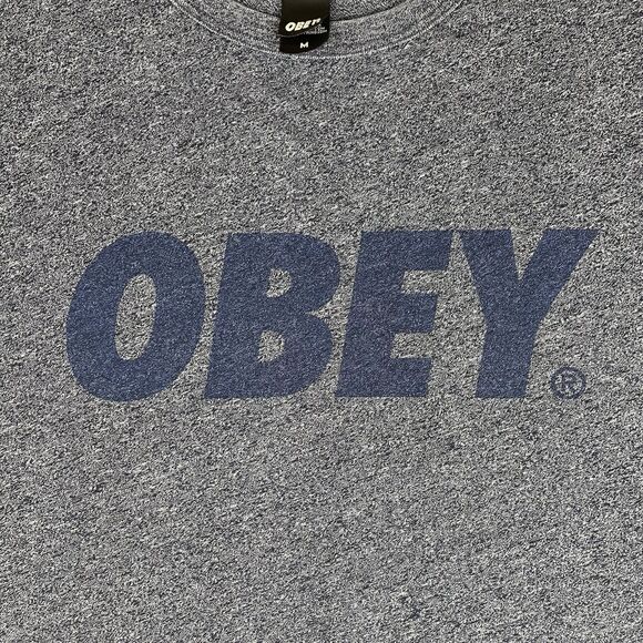 Obey Accent Graphic Tee Shirt Unisex Medium Gray Blue Basic Classic Preppy Retro - Picture 11 of 13